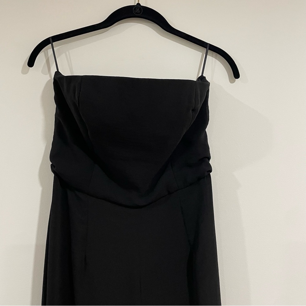 ASOS black tube top strapless jumpsuit sz US 6 sheer overlay pants layer boning